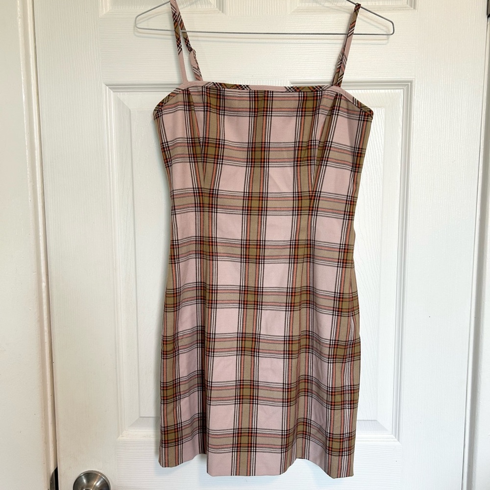 Aritzia Sunday Best Pink Plaid Mini Dress